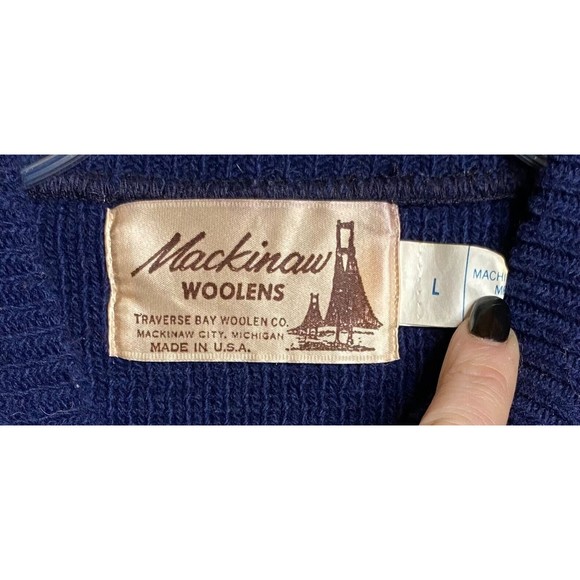 Vintage Mackinaw Woolens Traverse Bay Fair Isle Blue Acrylic Sweater Large USA - Picture 3 of 3